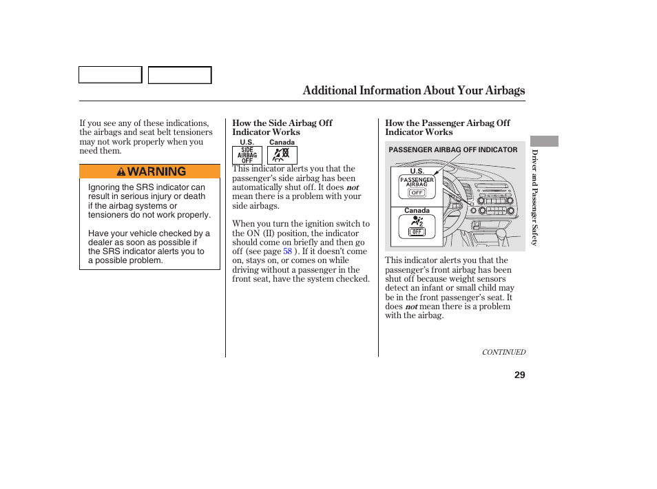 Additional information about your airbags | HONDA 2006 Civic Coupe - Owner's Manual User Manual | Page 33 / 307