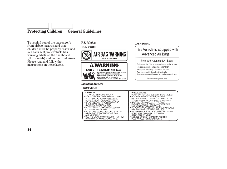 Protecting children general guidelines | HONDA 2006 Civic Coupe - Owner's Manual User Manual | Page 38 / 307