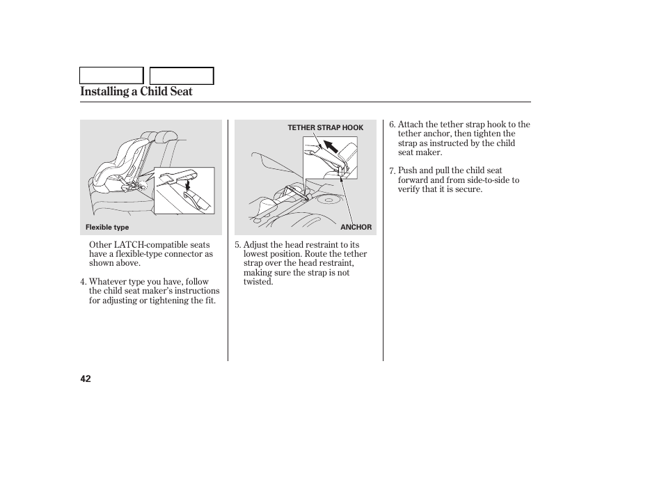 Installing a child seat | HONDA 2006 Civic Coupe - Owner's Manual User Manual | Page 46 / 307