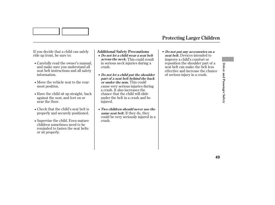 Protecting larger children | HONDA 2006 Civic Coupe - Owner's Manual User Manual | Page 53 / 307