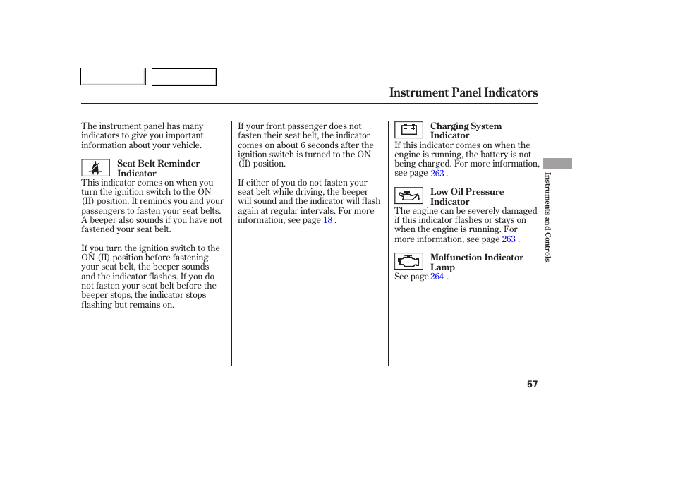 Instrument panel indicators | HONDA 2006 Civic Coupe - Owner's Manual User Manual | Page 61 / 307