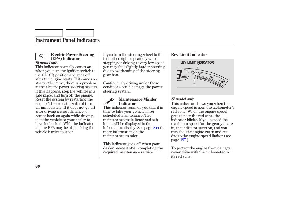 Instrument panel indicators | HONDA 2006 Civic Coupe - Owner's Manual User Manual | Page 64 / 307