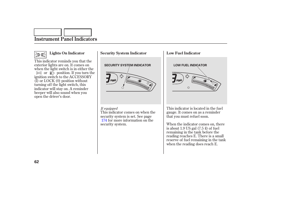 Instrument panel indicators | HONDA 2006 Civic Coupe - Owner's Manual User Manual | Page 66 / 307