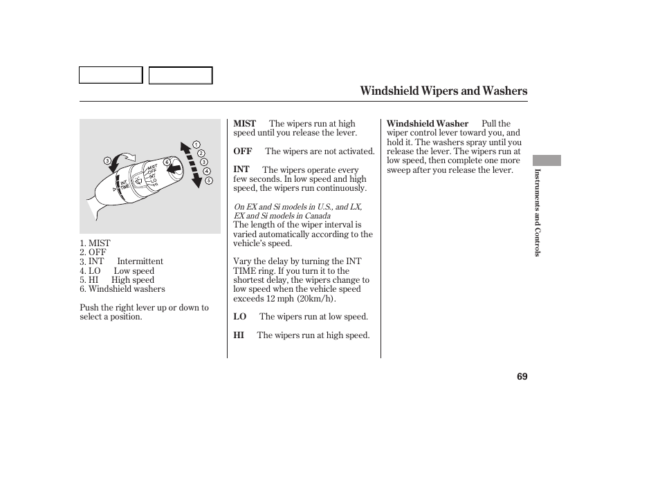 Windshield wipers and washers | HONDA 2006 Civic Coupe - Owner's Manual User Manual | Page 73 / 307