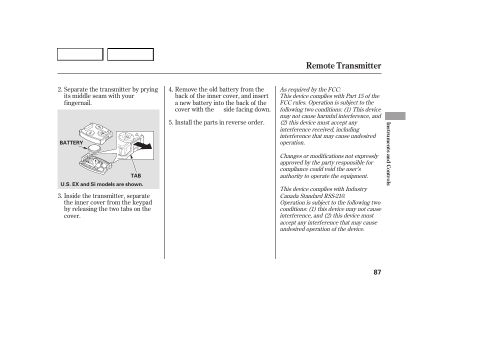 Remote transmitter | HONDA 2006 Civic Coupe - Owner's Manual User Manual | Page 91 / 307