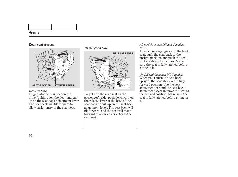 Seats | HONDA 2006 Civic Coupe - Owner's Manual User Manual | Page 96 / 307