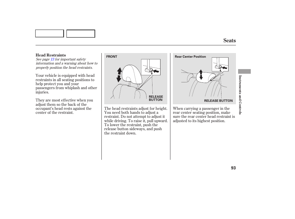 Seats | HONDA 2006 Civic Coupe - Owner's Manual User Manual | Page 97 / 307