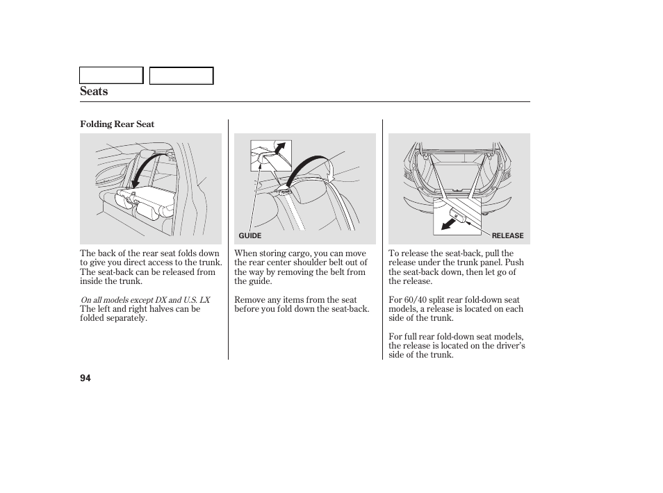 Seats | HONDA 2006 Civic Coupe - Owner's Manual User Manual | Page 98 / 307