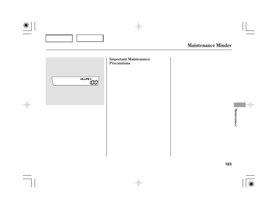 Maintenance minder | HONDA 2006 Civic Hybrid - Owner's Manual User Manual | Page 185 / 267