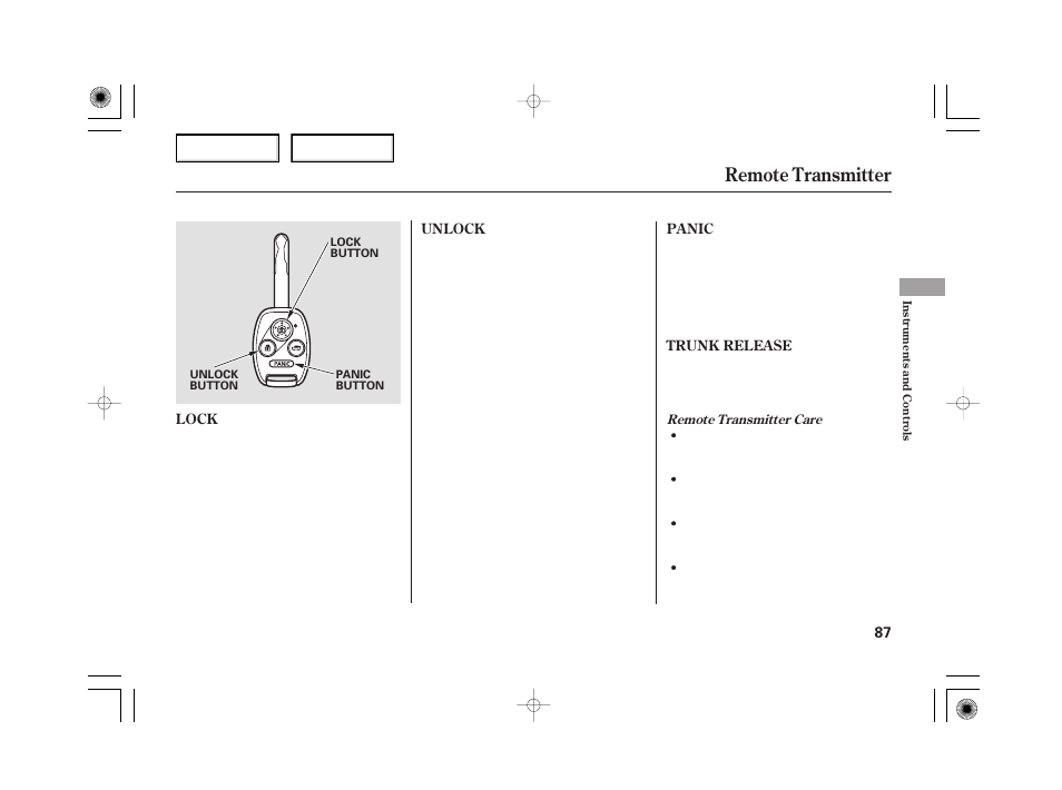 Remote transmitter | HONDA 2006 Civic Hybrid - Owner's Manual User Manual | Page 89 / 267