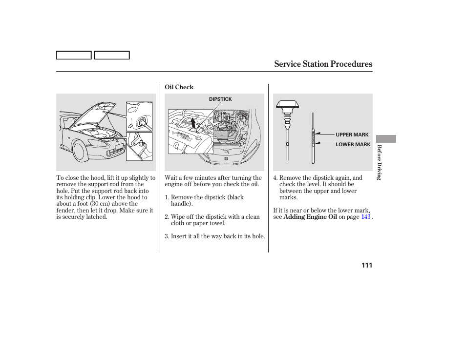 Service station procedures | HONDA 2006 S2000 - Owner's Manual User Manual | Page 113 / 221