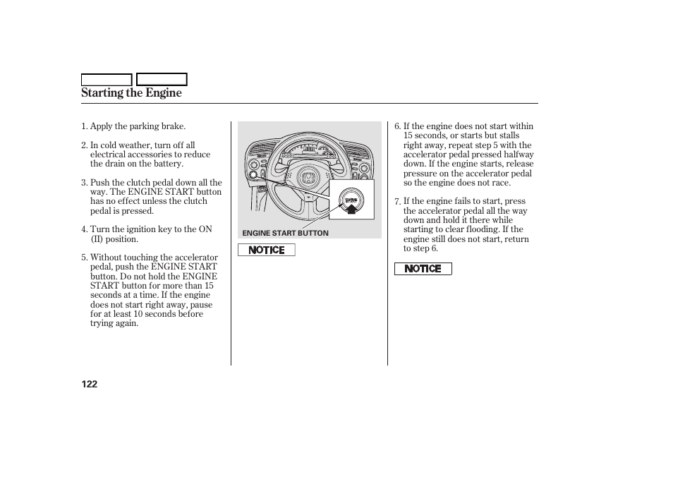 Starting the engine | HONDA 2006 S2000 - Owner's Manual User Manual | Page 124 / 221