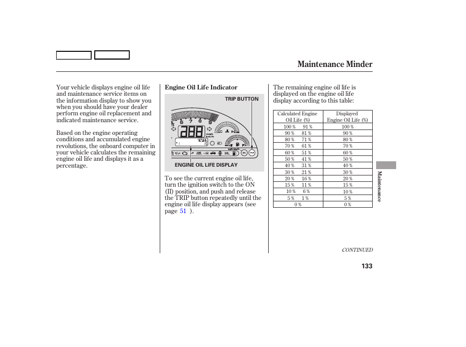 Maintenance minder | HONDA 2006 S2000 - Owner's Manual User Manual | Page 135 / 221