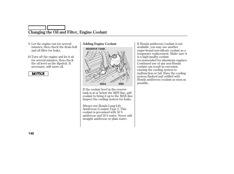 Changing the oil and filter, engine coolant | HONDA 2006 S2000 - Owner's Manual User Manual | Page 148 / 221