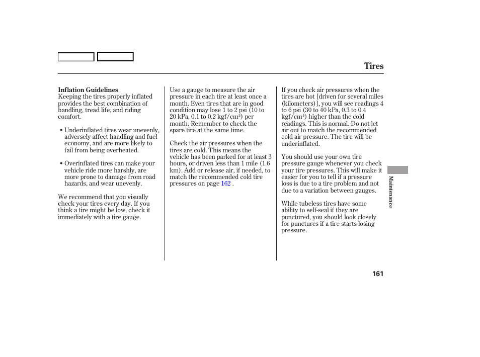 Tires | HONDA 2006 S2000 - Owner's Manual User Manual | Page 163 / 221