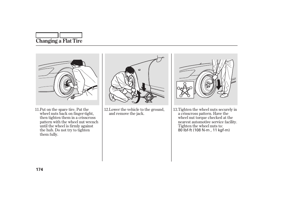 Changing a flat tire | HONDA 2006 S2000 - Owner's Manual User Manual | Page 176 / 221