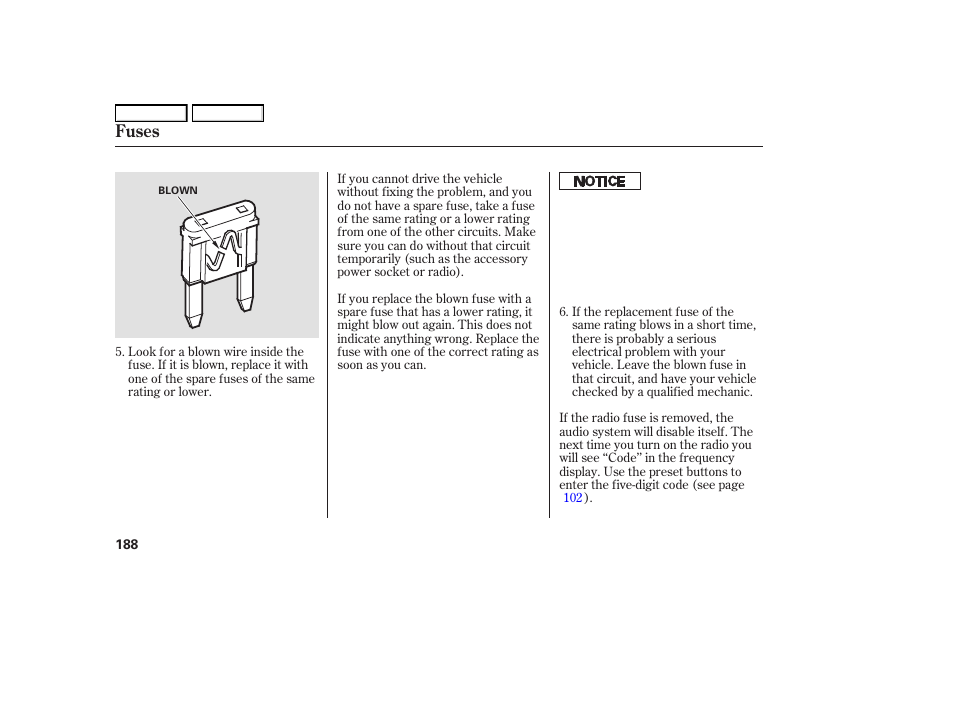 Fuses | HONDA 2006 S2000 - Owner's Manual User Manual | Page 190 / 221