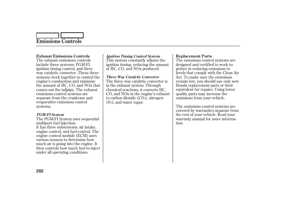 Emissions controls | HONDA 2006 S2000 - Owner's Manual User Manual | Page 204 / 221