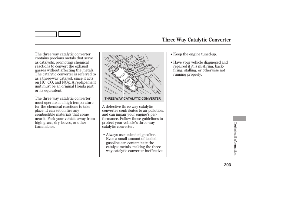 Three way catalytic converter | HONDA 2006 S2000 - Owner's Manual User Manual | Page 205 / 221