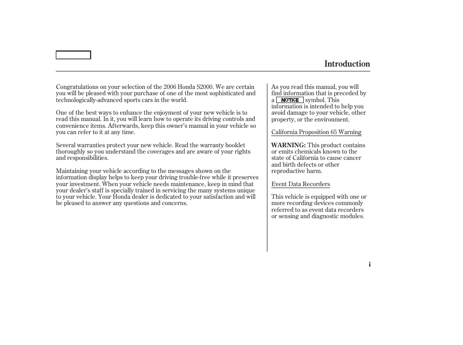 Introduction | HONDA 2006 S2000 - Owner's Manual User Manual | Page 3 / 221