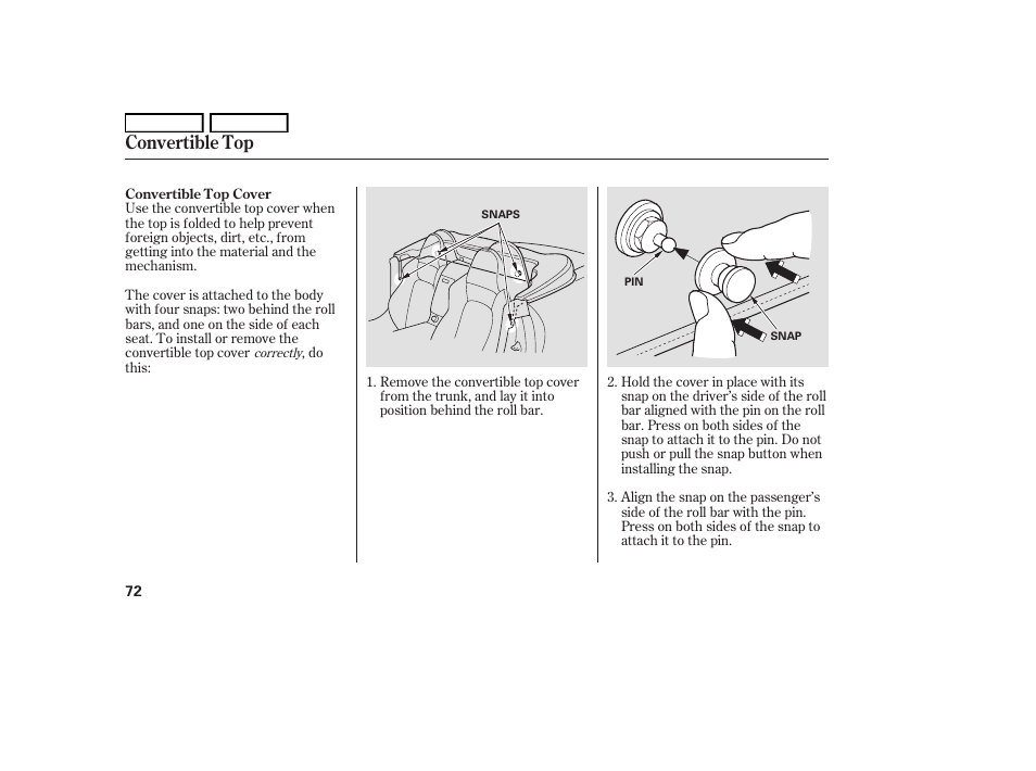 Convertible top | HONDA 2006 S2000 - Owner's Manual User Manual | Page 74 / 221