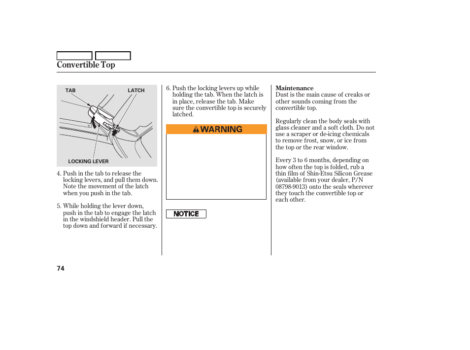 Convertible top | HONDA 2006 S2000 - Owner's Manual User Manual | Page 76 / 221