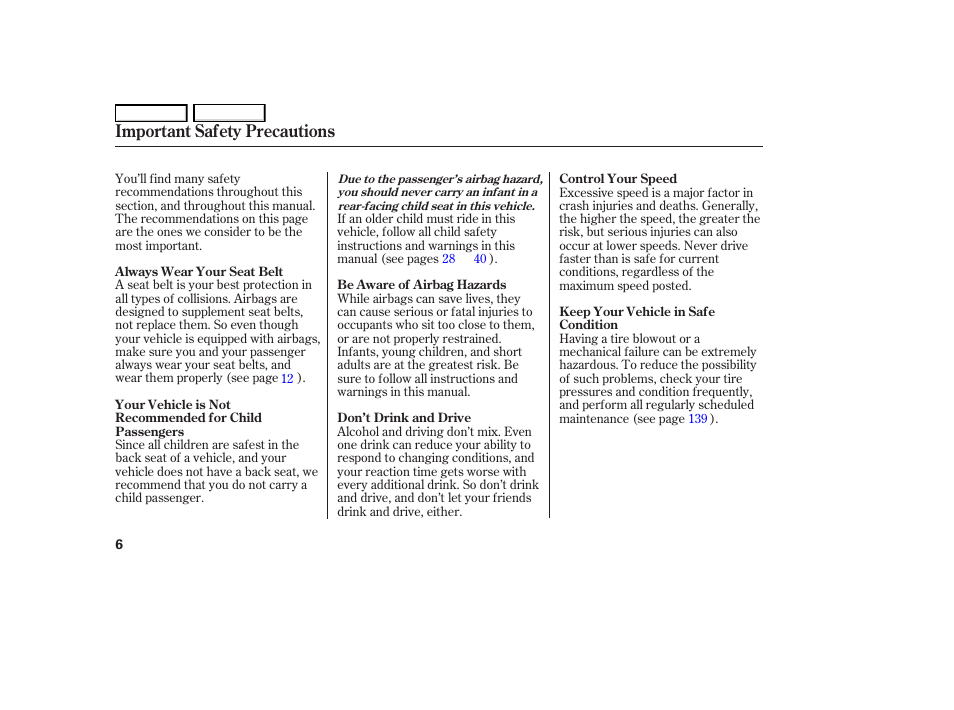 Important safety precautions | HONDA 2006 S2000 - Owner's Manual User Manual | Page 8 / 221