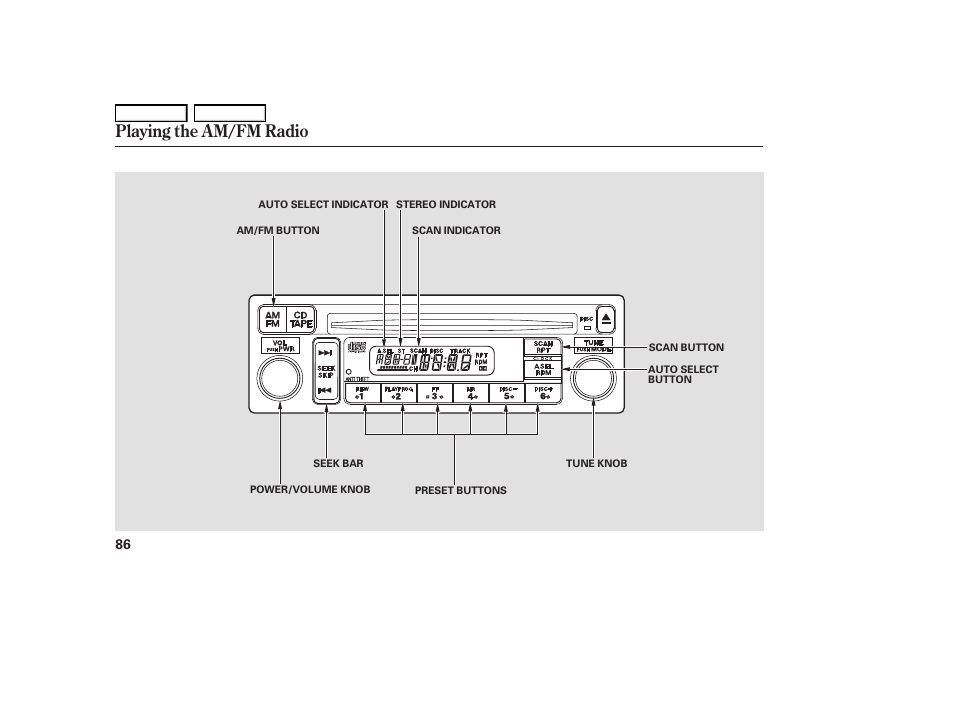 Playing the am/fm radio | HONDA 2006 S2000 - Owner's Manual User Manual | Page 88 / 221