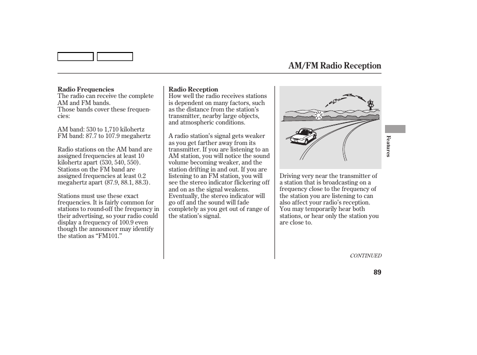 Am/fm radio reception | HONDA 2006 S2000 - Owner's Manual User Manual | Page 91 / 221