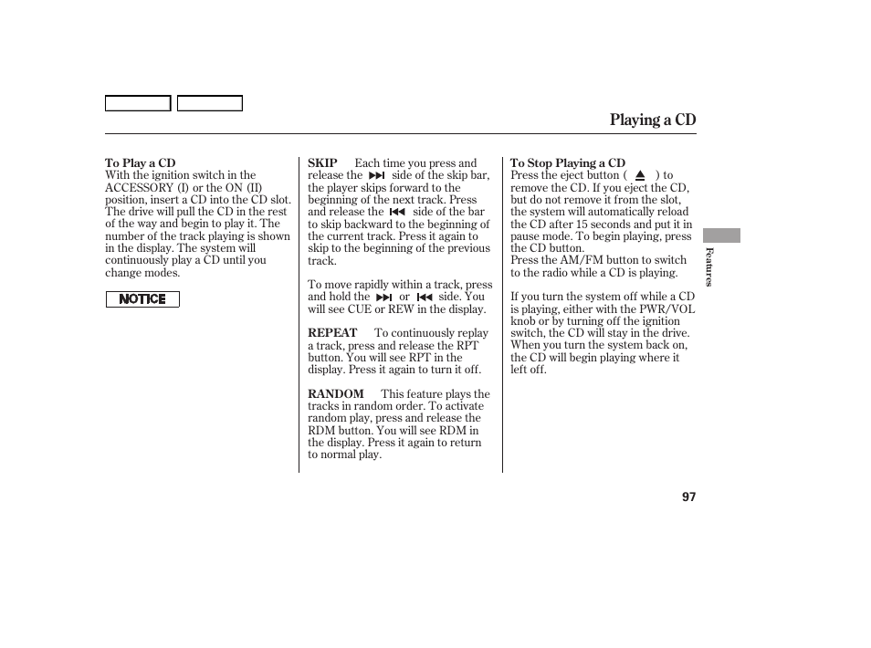 Playing a cd | HONDA 2006 S2000 - Owner's Manual User Manual | Page 99 / 221