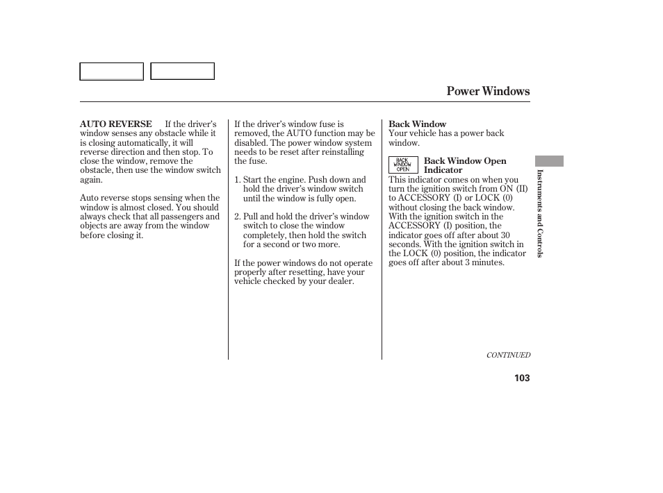 Power windows | HONDA 2006 Ridgeline - Owner's Manual User Manual | Page 106 / 320