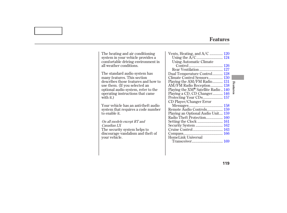 Features | HONDA 2006 Ridgeline - Owner's Manual User Manual | Page 122 / 320