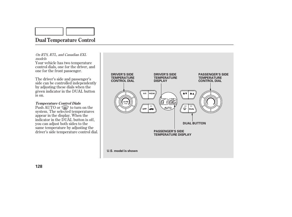 Dual temperature control | HONDA 2006 Ridgeline - Owner's Manual User Manual | Page 131 / 320