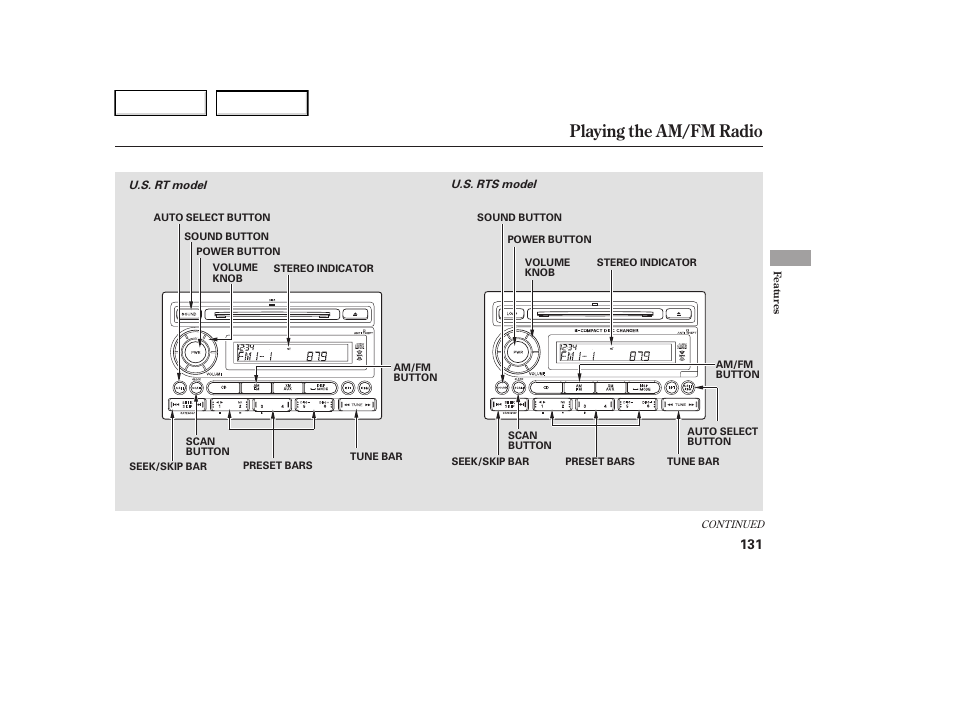 Playing the am/fm radio | HONDA 2006 Ridgeline - Owner's Manual User Manual | Page 134 / 320