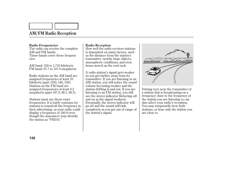 Am/fm radio reception | HONDA 2006 Ridgeline - Owner's Manual User Manual | Page 141 / 320