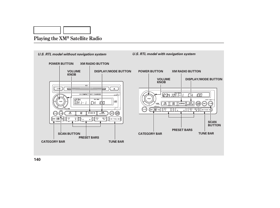 Playing the xm satellite radio | HONDA 2006 Ridgeline - Owner's Manual User Manual | Page 143 / 320