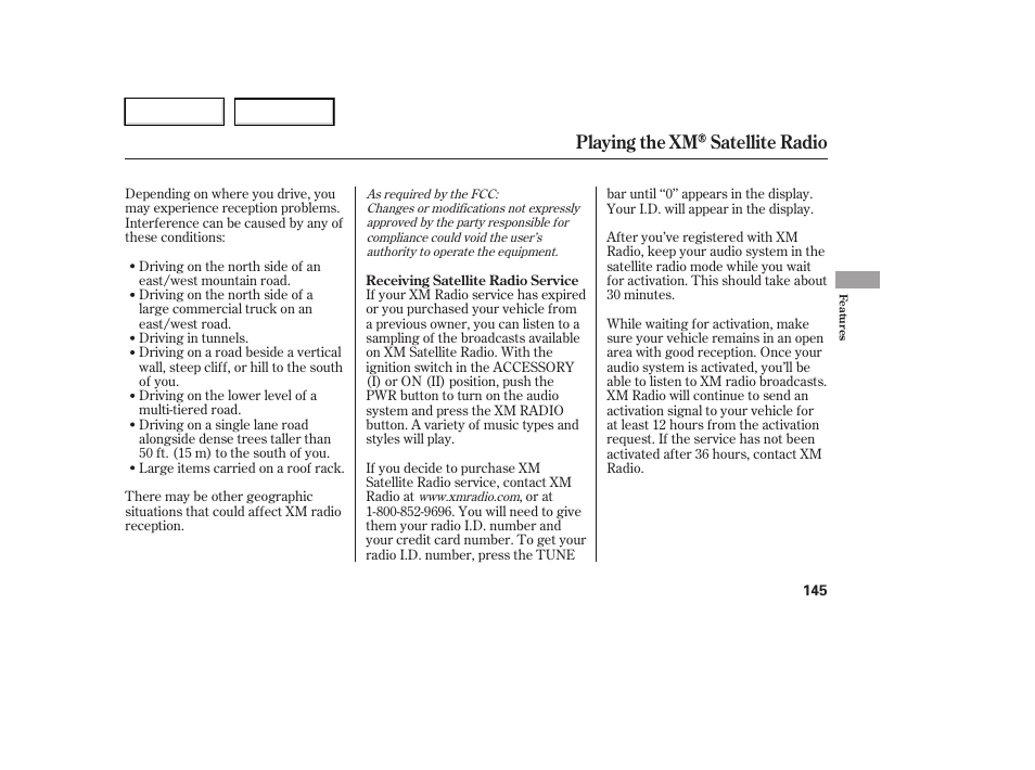 Playing the xm satellite radio | HONDA 2006 Ridgeline - Owner's Manual User Manual | Page 148 / 320