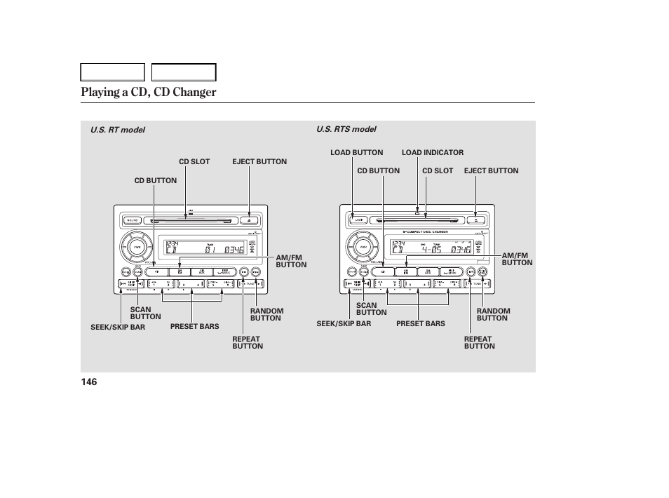 Playing a cd, cd changer | HONDA 2006 Ridgeline - Owner's Manual User Manual | Page 149 / 320