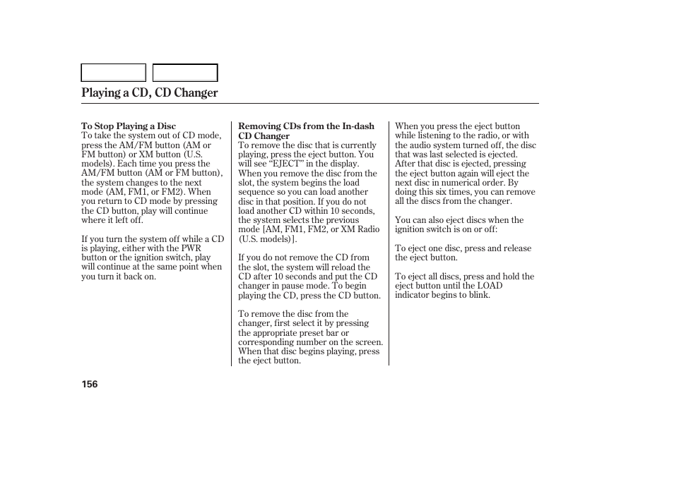 Playing a cd, cd changer | HONDA 2006 Ridgeline - Owner's Manual User Manual | Page 159 / 320