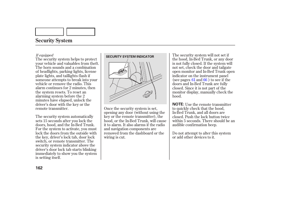 Security system | HONDA 2006 Ridgeline - Owner's Manual User Manual | Page 165 / 320