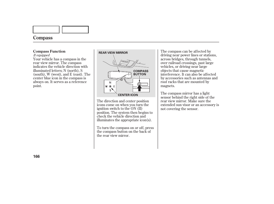 Compass | HONDA 2006 Ridgeline - Owner's Manual User Manual | Page 169 / 320