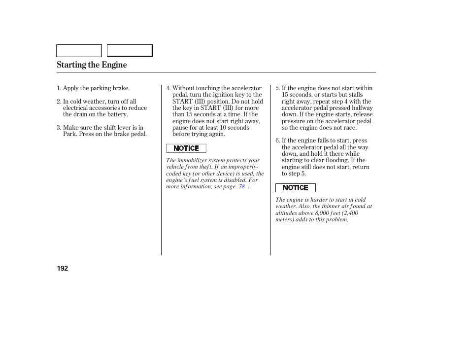 Starting the engine | HONDA 2006 Ridgeline - Owner's Manual User Manual | Page 195 / 320