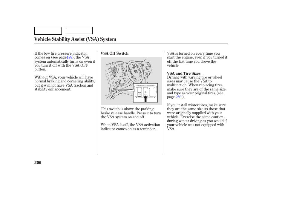 Vehicle stability assist (vsa) system | HONDA 2006 Ridgeline - Owner's Manual User Manual | Page 209 / 320