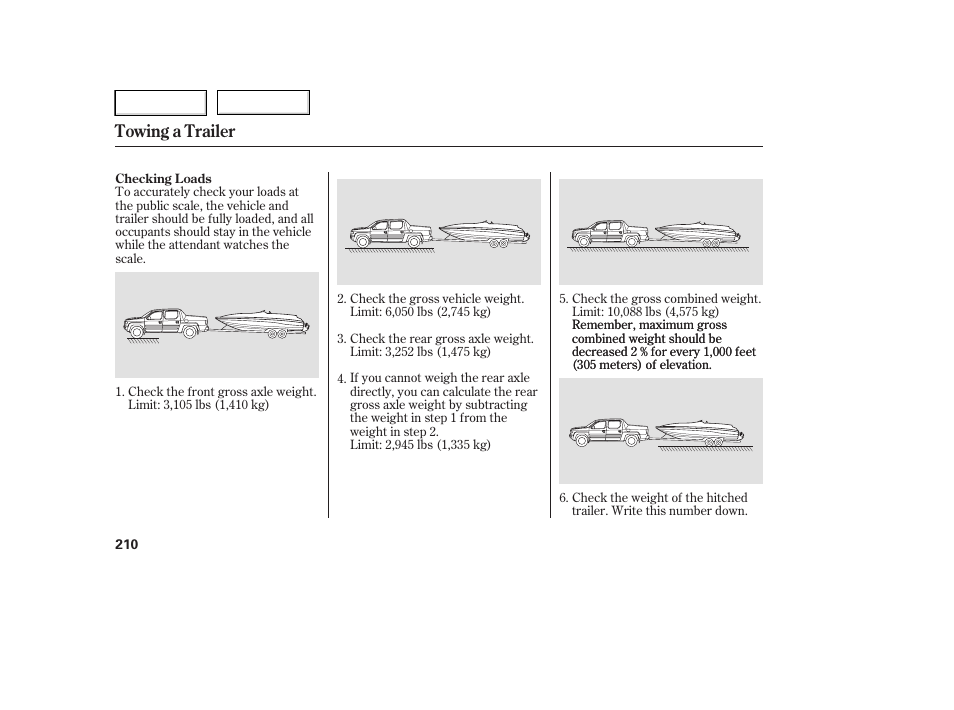 Towing a trailer | HONDA 2006 Ridgeline - Owner's Manual User Manual | Page 213 / 320