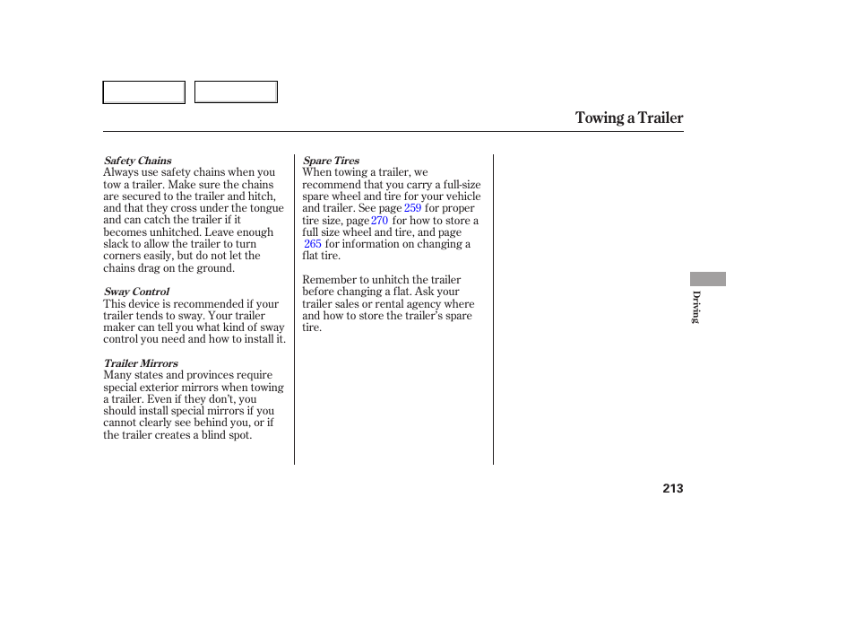 Towing a trailer | HONDA 2006 Ridgeline - Owner's Manual User Manual | Page 216 / 320