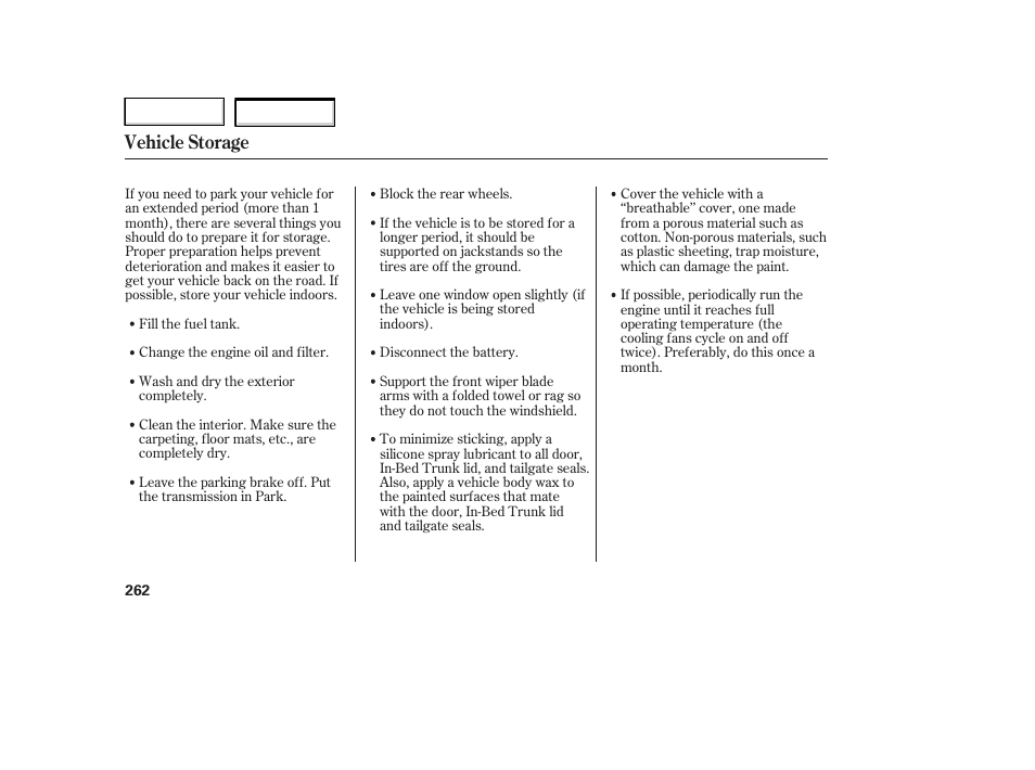 Vehicle storage | HONDA 2006 Ridgeline - Owner's Manual User Manual | Page 265 / 320