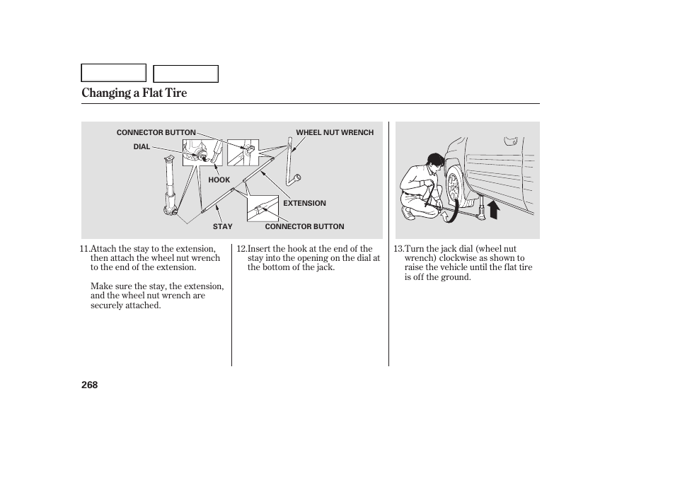 Changing a flat tire | HONDA 2006 Ridgeline - Owner's Manual User Manual | Page 271 / 320