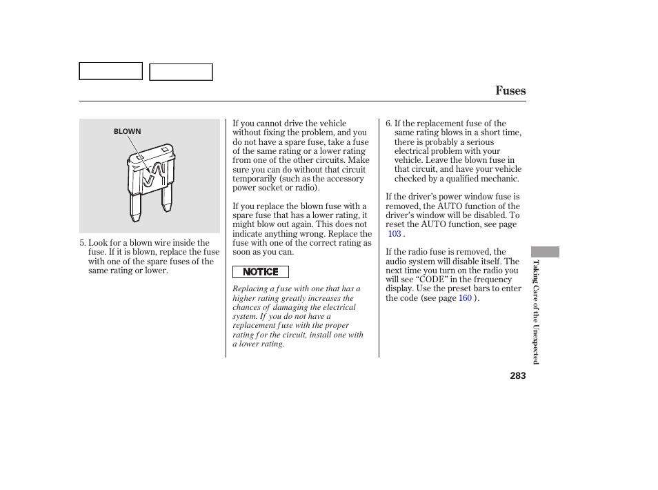 Fuses | HONDA 2006 Ridgeline - Owner's Manual User Manual | Page 286 / 320