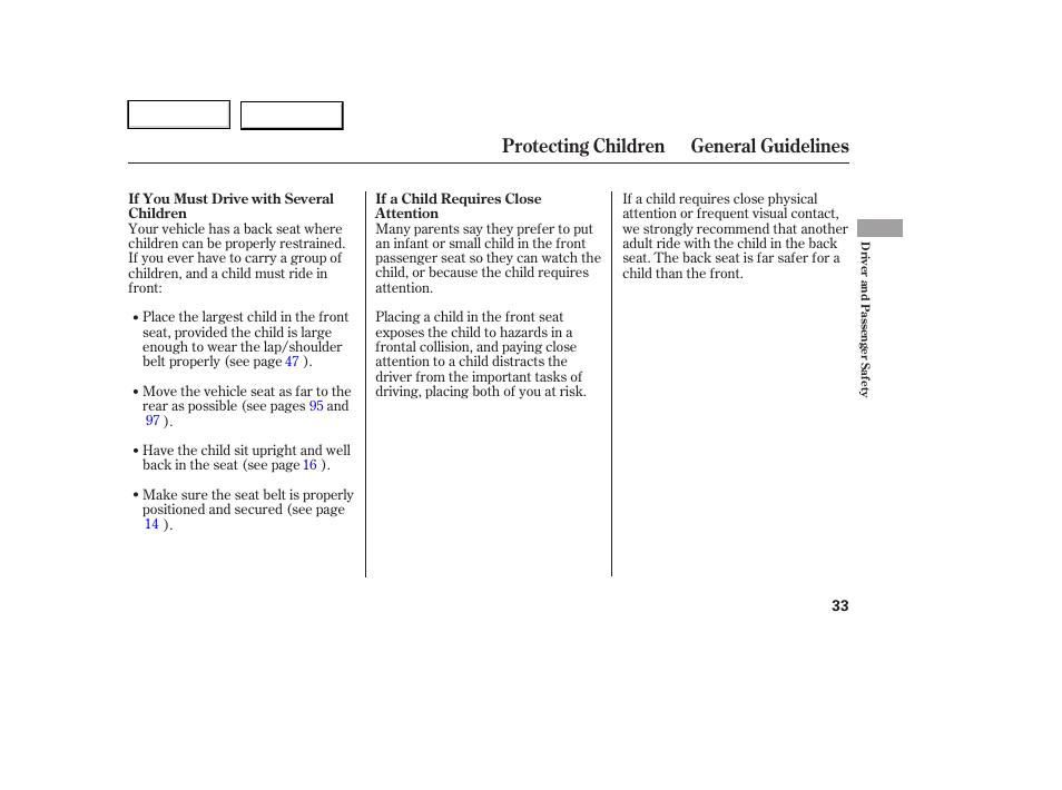 Protecting children general guidelines | HONDA 2006 Ridgeline - Owner's Manual User Manual | Page 36 / 320