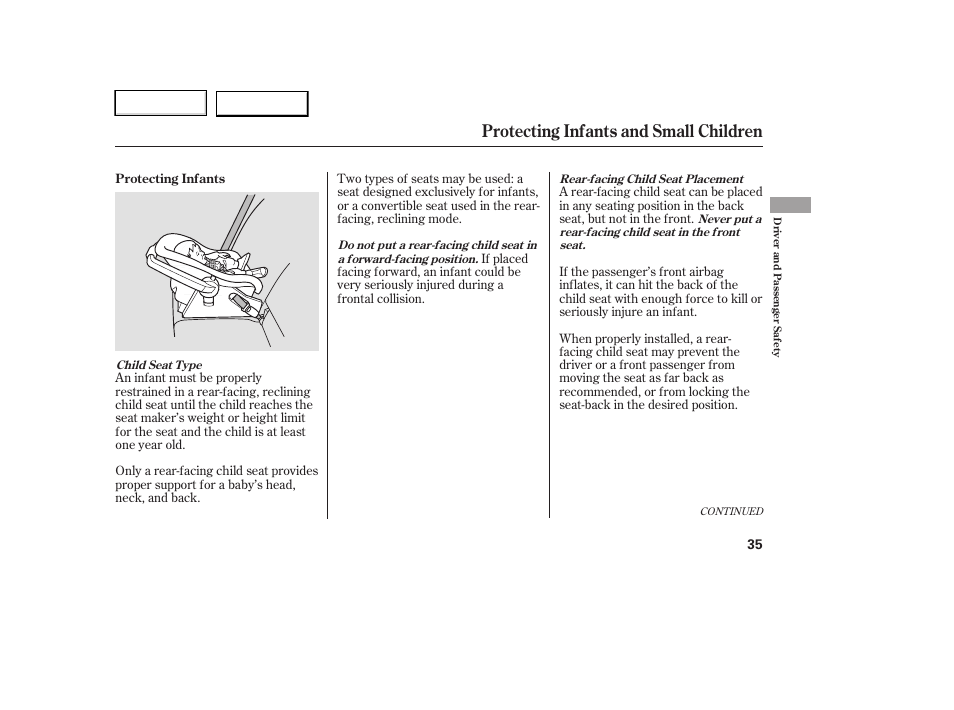 Protecting infants and small children | HONDA 2006 Ridgeline - Owner's Manual User Manual | Page 38 / 320